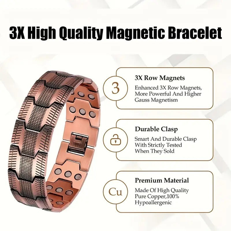 3-Row Magnet 21 Wide Pure Copper Diagonal Bracelet