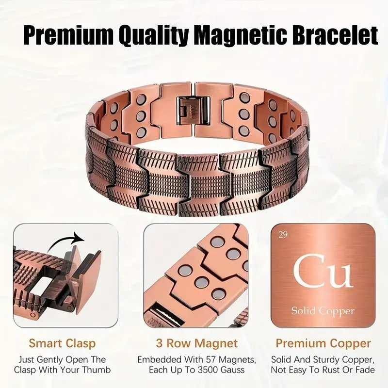 3-Row Magnet 21 Wide Pure Copper Diagonal Bracelet