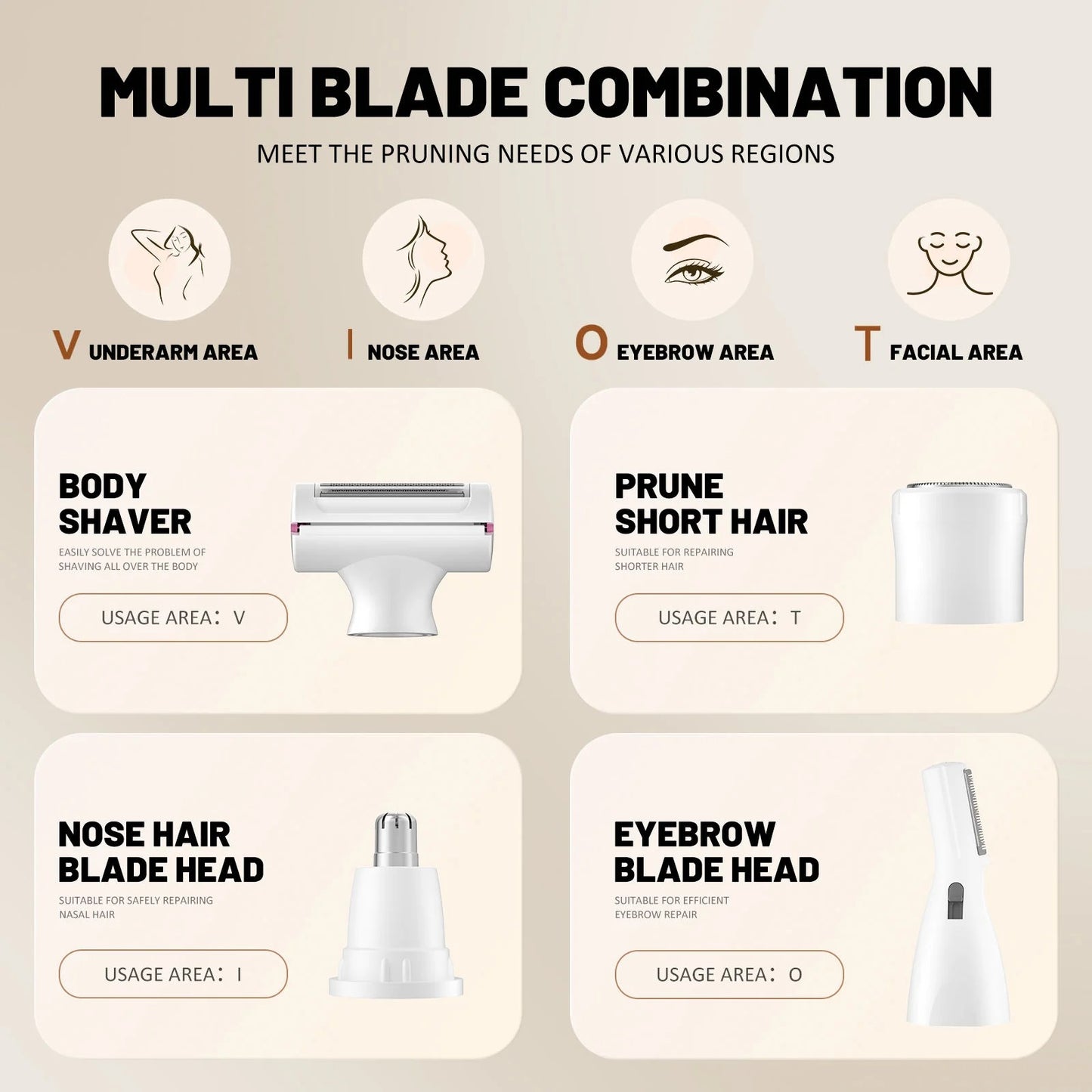 4-In-1 Lady Shaver – USB Rechargeable Multi-Function Grooming Set