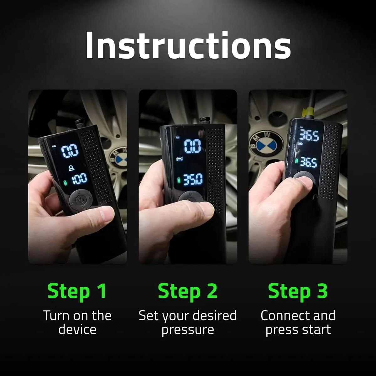 Lenovo HV09 Portable Car Air Compressor – USB-C Rechargeable Tire Inflator