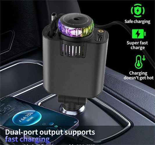 5-in-1 Starlight Car Charger – PD3.0 Fast Charge, RGB Light & Aroma Diffuser