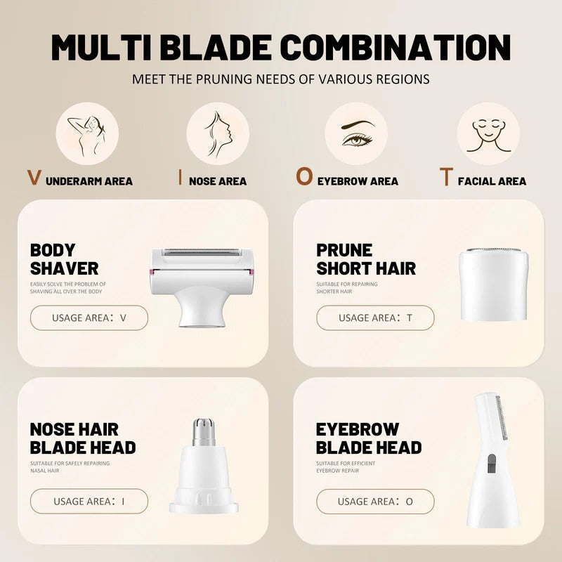 4-In-1 Lady Shaver – USB Rechargeable Multi-Function Grooming Set