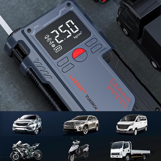 Portable Car Jump Starter with Digital Display – 3-in-1 Jump Starter, Air Compressor & Power Bank