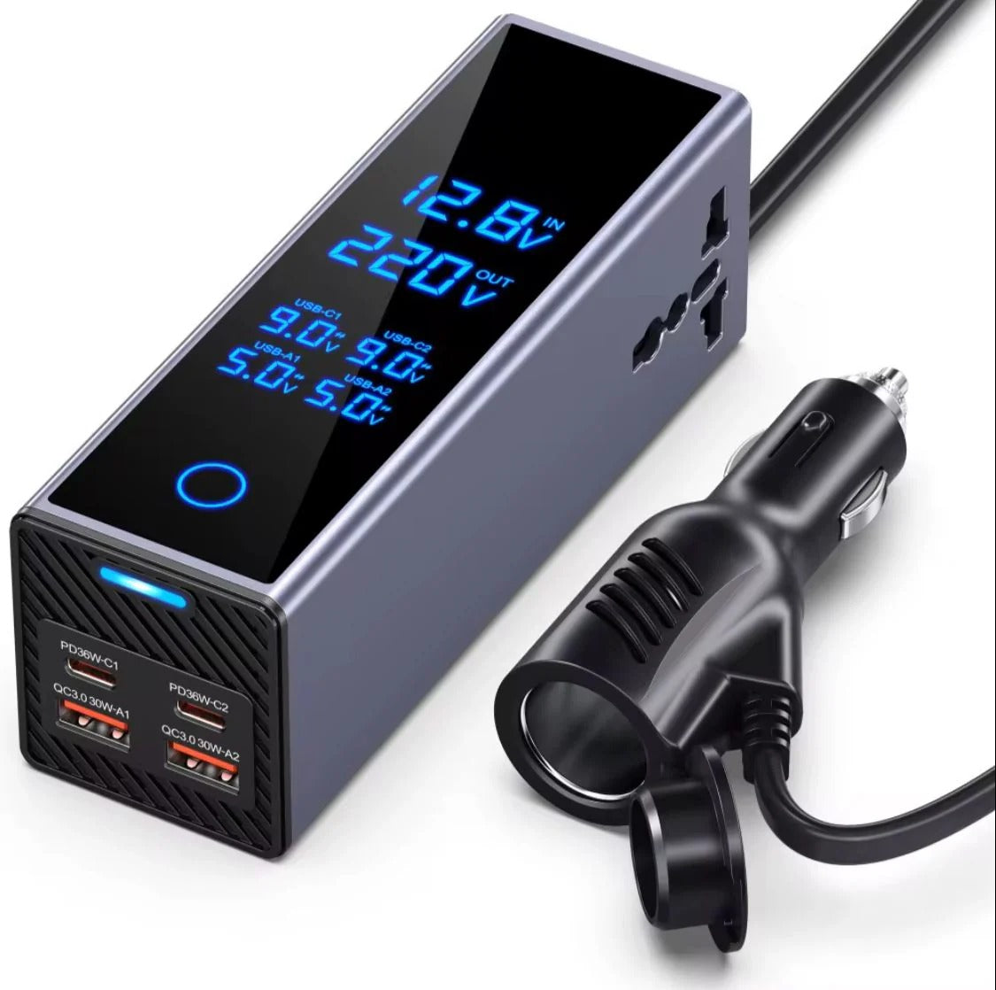 Socket Car Power Inverter – 300W with PD 36W, QC3.0 & AC Outlet