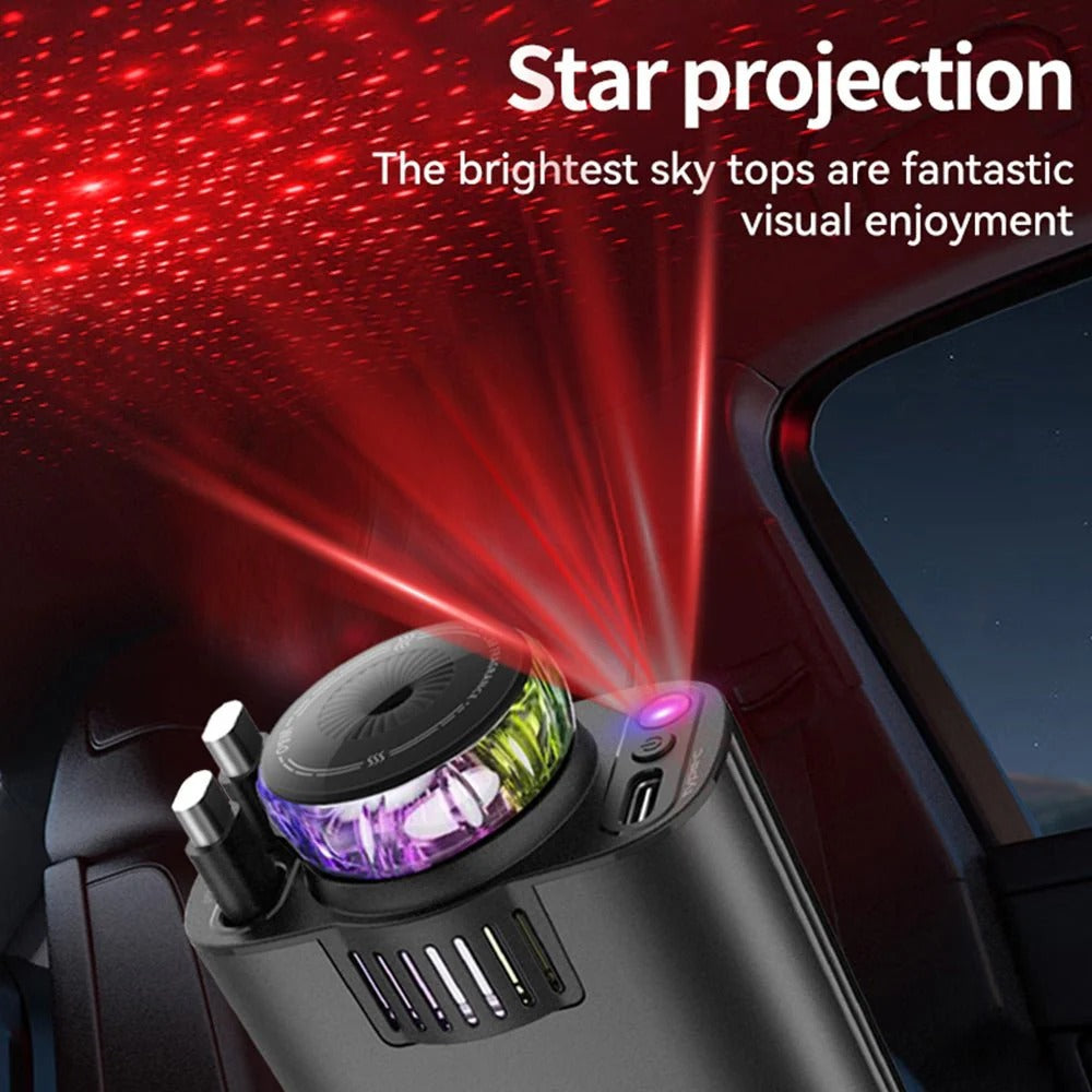 5-in-1 Starlight Car Charger – PD3.0 Fast Charge, RGB Light & Aroma Diffuser