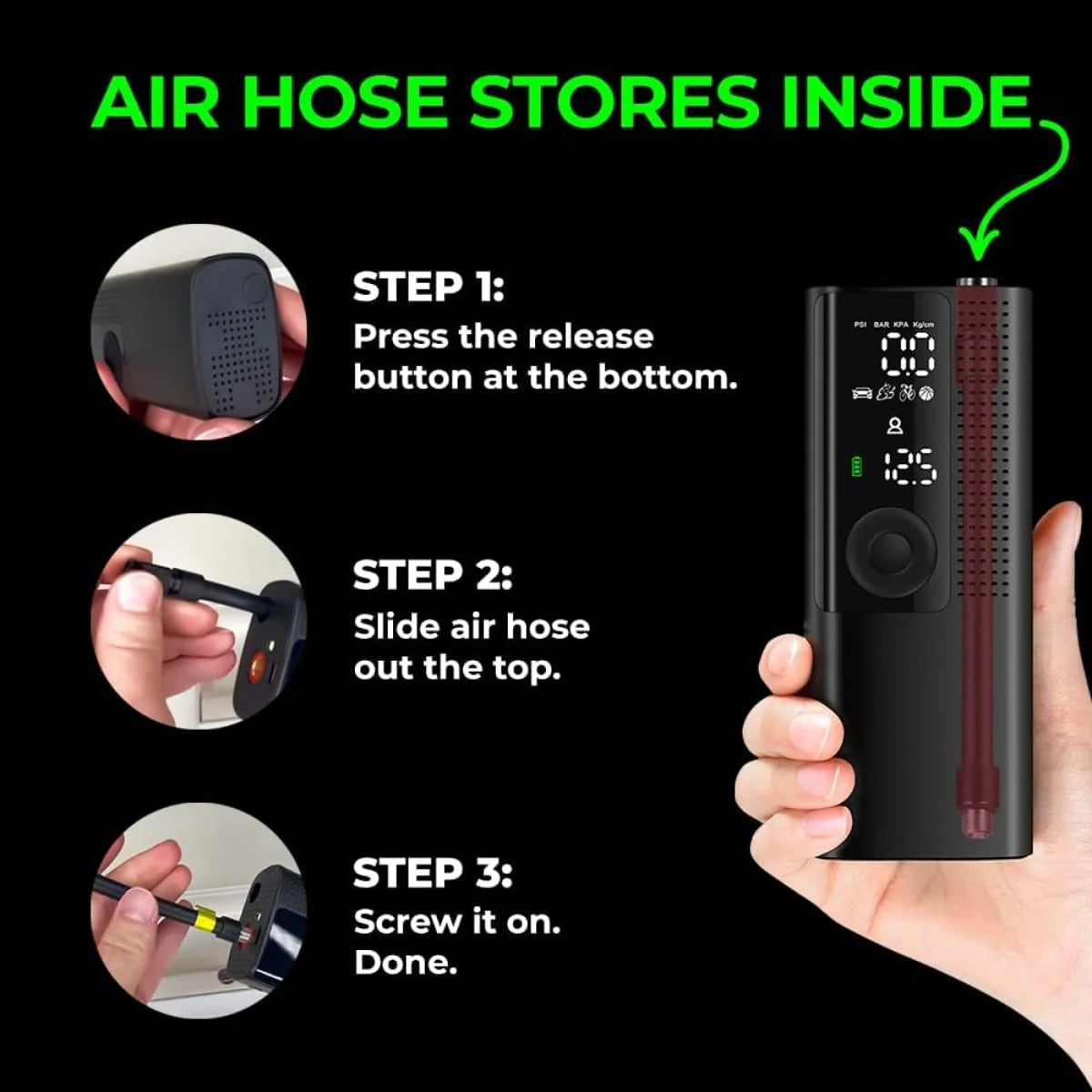 Lenovo HV09 Portable Car Air Compressor – USB-C Rechargeable Tire Inflator